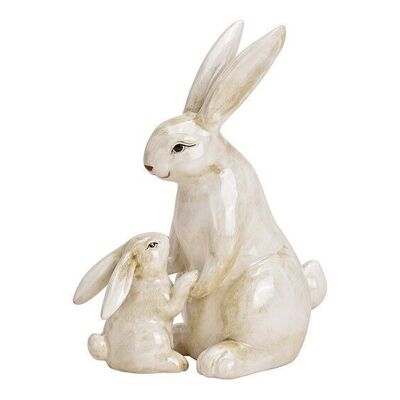 Madre conejo con niño de cerámica blanca (An / Al / Pr) 10x21x17cm