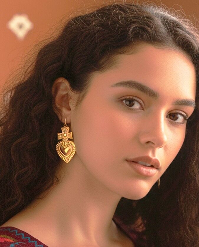 Orecchini cuore e croce in ottone