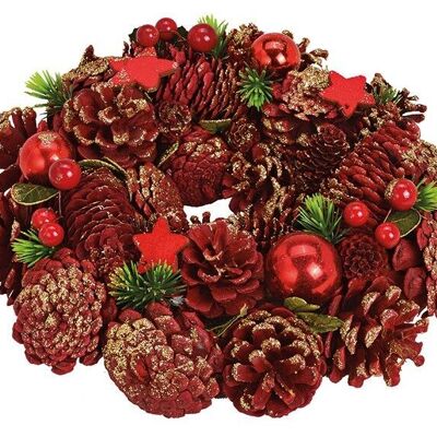Christmas wreath made of wood, plastic red, gold (W / H / D) 25x7x25cm