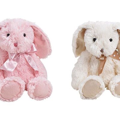 Peluche lapin blanc, rose 2 fois, (L / H / P) 20x24x21cm