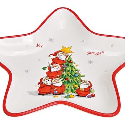 Assiette en forme d'étoile Nicolas avec sapin de Noël en céramique blanche (L / H / P) 25x25x3 cm