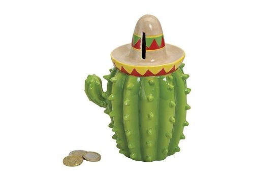 Spardose Kaktus mit Hut aus Keramik