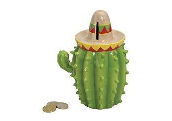 Tirelire cactus avec chapeau en céramique