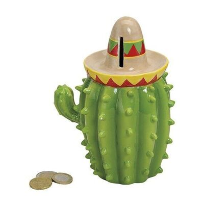 Cactus money box with ceramic hat