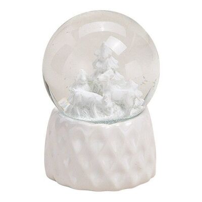 Bola de nieve bosque de invierno con base de cerámica de vidrio blanco (An / Al / Pr) 4x6x4cm