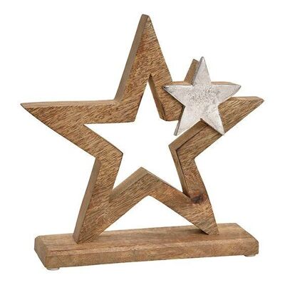 Aufsteller Stern aus Mango Holz, mit Metall Stern Dekor Braun (B/H/T) 24x24x6cm