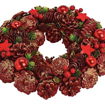 Christmas wreath made of wood, plastic red, gold (W / H / D) 33x8x33cm