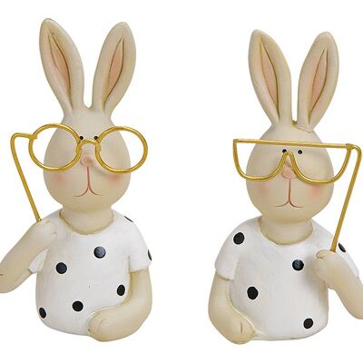 Coniglietto con occhiali in metallo realizzato in poly bianco doppio