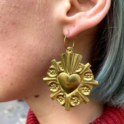 Starry heart brass earrings