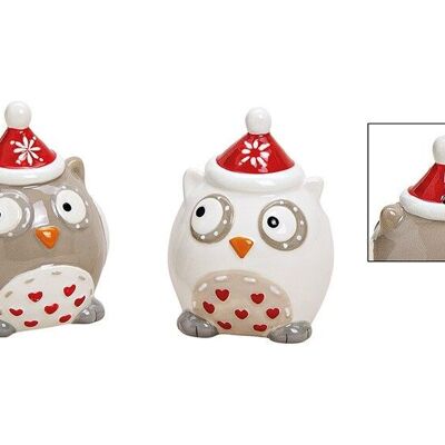 Salt and pepper set Christmas owl made of ceramic colored set of 2