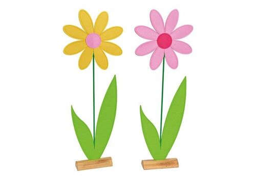 Blume auf Holzständer aus Filz Gelb/Pink 2-fach