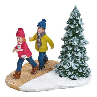 Miniature children with tree made of poly colored (W / H / D) 8x7x6cm