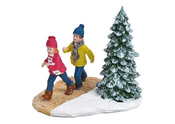 Enfants miniatures avec arbre en poly coloré (L / H / P) 8x7x6cm