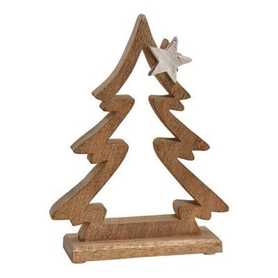 Christmas tree stand with metal star decor made of mango wood brown (W / H / D) 21x28x6cm