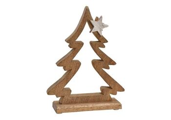 Support de sapin de Noël avec décor étoile en métal en bois de manguier marron (L/H/P) 21x28x6cm 1
