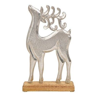 Stand cervo su base in legno di mango in metallo argento (L / A / P) 18x30x5cm