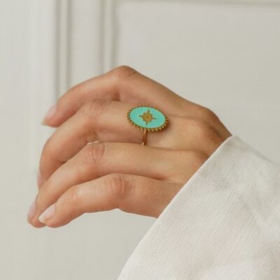 Wind Rose Ring Golden Steel Oval Enamel