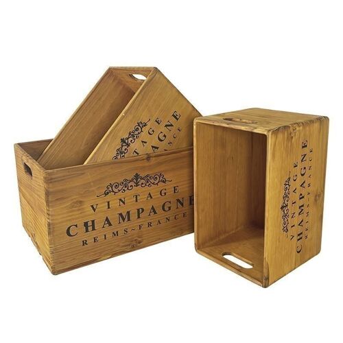 JUEGO DE 3 CAJAS MADERA MACIZA CHAMPAGNE HH307702