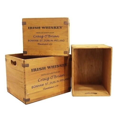 JUEGO DE 3 CAJAS MADERA MACIZA WHISKEY HH307703