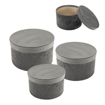 JUEGO DE 3 CAJAS SOMBRERERAS TERCIOPELO GRIS HH307312