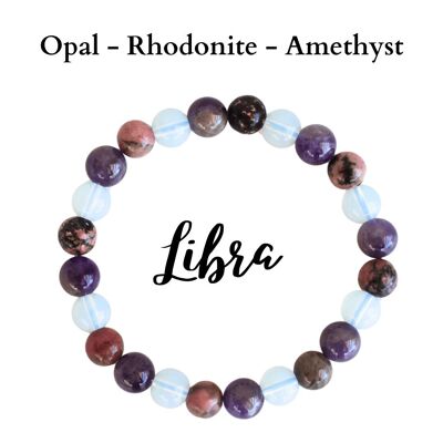 Pulsera del zodíaco Libra, regalos de piedras del signo del zodíaco, regalos del zodíaco, regalo del horóscopo pulsera de cristal del zodíaco curando piedras del zodíaco, joyería del zodíaco