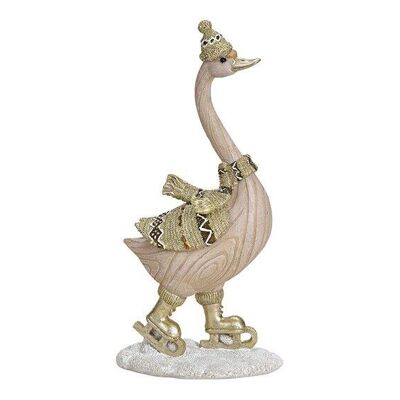 Goose with ice skate made of poly beige / gold (W / H / D) 5x21x10cm