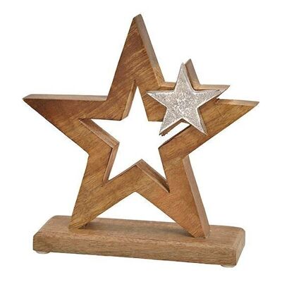 Star stand made of mango wood, with metal star decor brown (W/H/D) 20x21x6cm