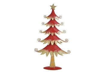 Sapin de Noël en métal rouge avec paillettes dorées (L/H/P) 17x31x4cm