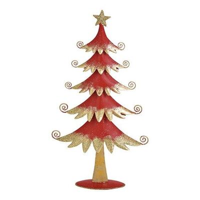 Tannenbaum aus Metall Rot mit Gold Glitter (B/H/T) 17x31x4cm