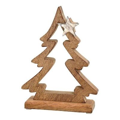 Christmas tree stand with metal star decor made of mango wood brown (W / H / D) 17x23x5cm