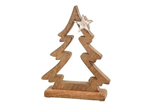 Aufsteller Tannenbaum mit Metall Stern Dekor aus Mango Holz Braun (B/H/T) 17x23x5cm