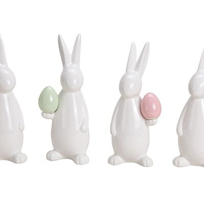 Bunny with Easter egg made of ceramic white 4-fold
