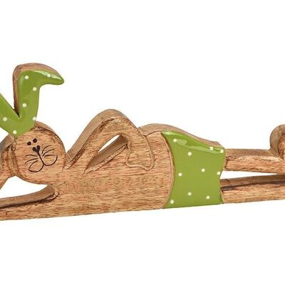 Coniglio sdraiato in legno di mango verde (L / A / P) 28x12x2cm