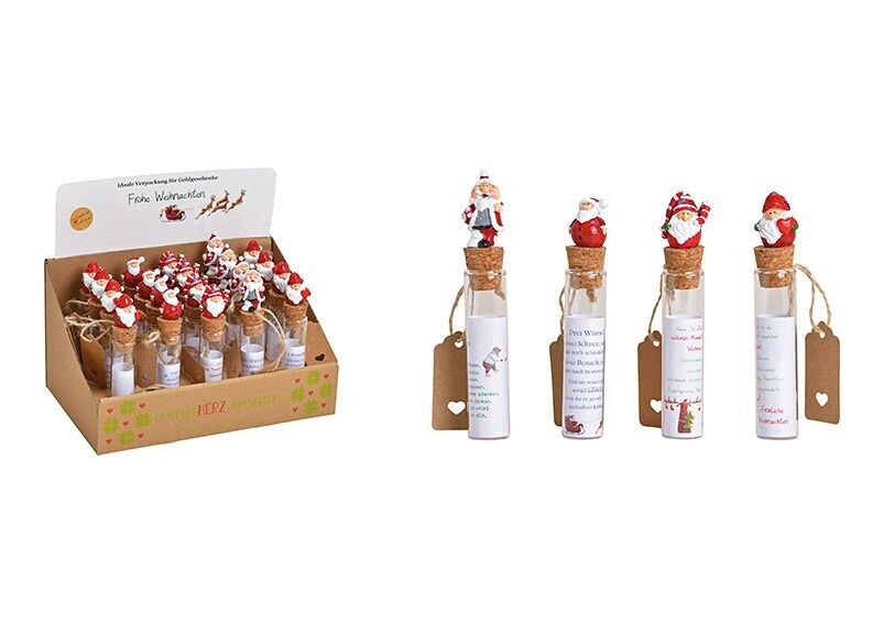 Provetta regalo denaro Babbo Natale in vetro trasparente, 4 volte, (H) 16 cm