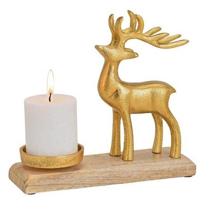 Candle holder deer made of metal on mango wood base gold (W / H / D) 22x22x8cm