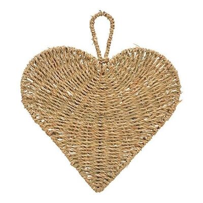 Hanger / tray heart made of seagrass metal nature (W / H / D) 30x35x1cm