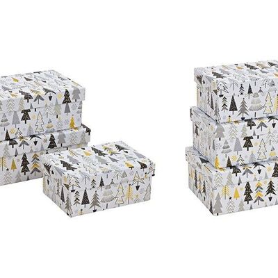 Geschenkboxen Set Winterwald Dekor aus Papier/Pappe Weiß 3er Set