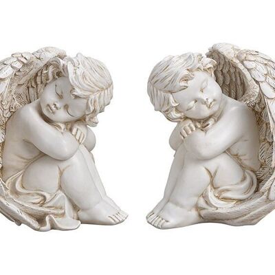 Sitting angel made of poly white double, (W / H / D) 20x21x16cm