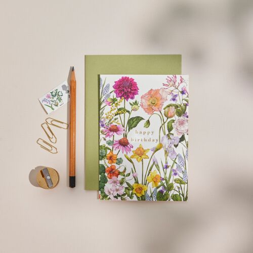 Bountiful Blooms - Happy Birthday - Border - Greeting Card