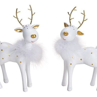 Moose with feather decoration made of poly white, 2-fold, (W/H/D) 12x22x16 cm