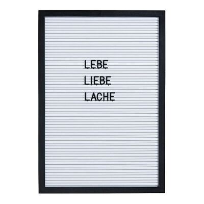 Tableau à lettres avec 133 caractères blanc/cadre noir en plastique, (L/H/P) 28x41x2cm