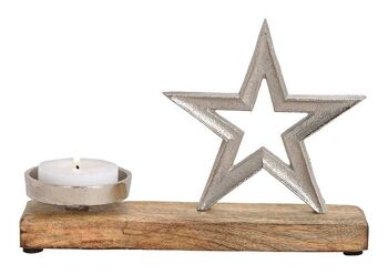 Bougeoir étoile en métal manguier argent (L/H/P) 26x17x8cm
