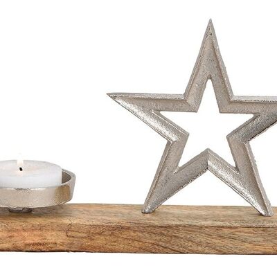 Candelabro estrella de madera de mango de metal plateado (An / Al / Pr) 26x17x8cm