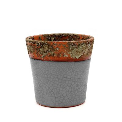 BOUGIE CÉRAMIQUE RUSTIQUE/GRIS 10CM BOIS DE SANTAL