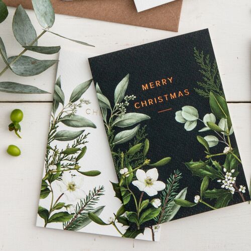 Greenery Border - Black - Christmas Card