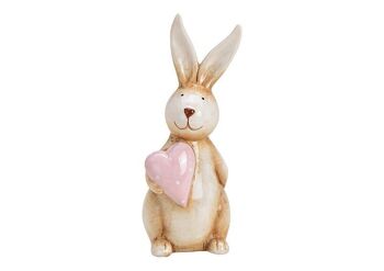 Lapin avec un coeur en céramique beige (L / H / P) 7x17x6cm