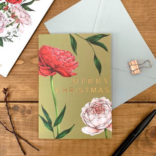 Rose - Green - Berry Roses - Christmas Card