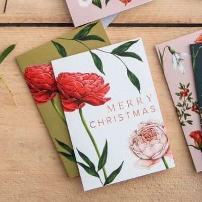 Rose - White - Berry Roses - Christmas Card