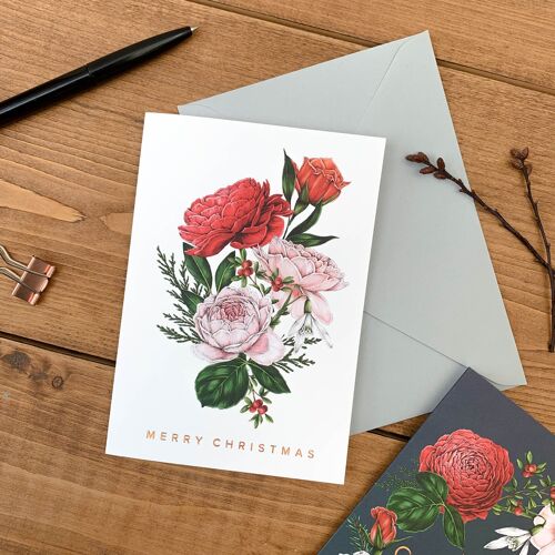 Bunch - White - Berry Roses - Christmas Card