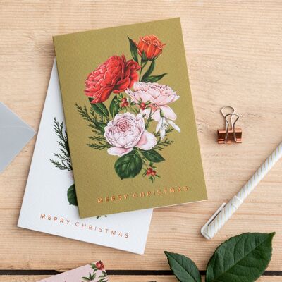 Mazzo - Verde - Rose a bacca - Cartolina di Natale